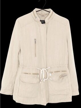 Mango Women's Beige Drawstring Utility Jacket with Zip Pockets